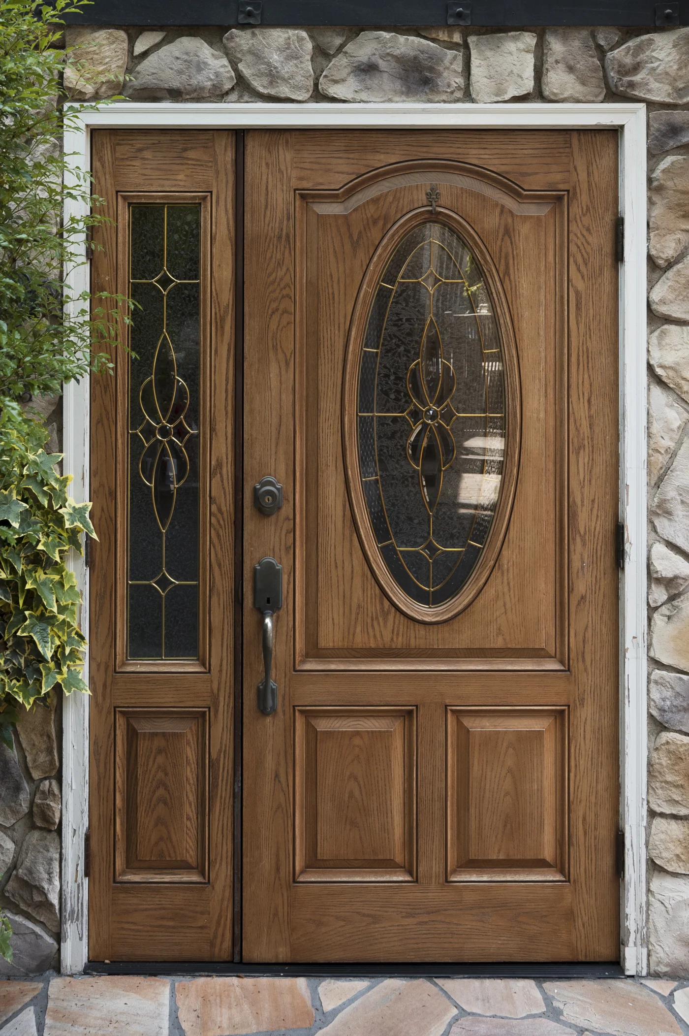 A custom door that makes this home look unique and charming.
