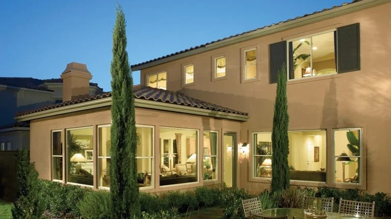 A home with tan stucco