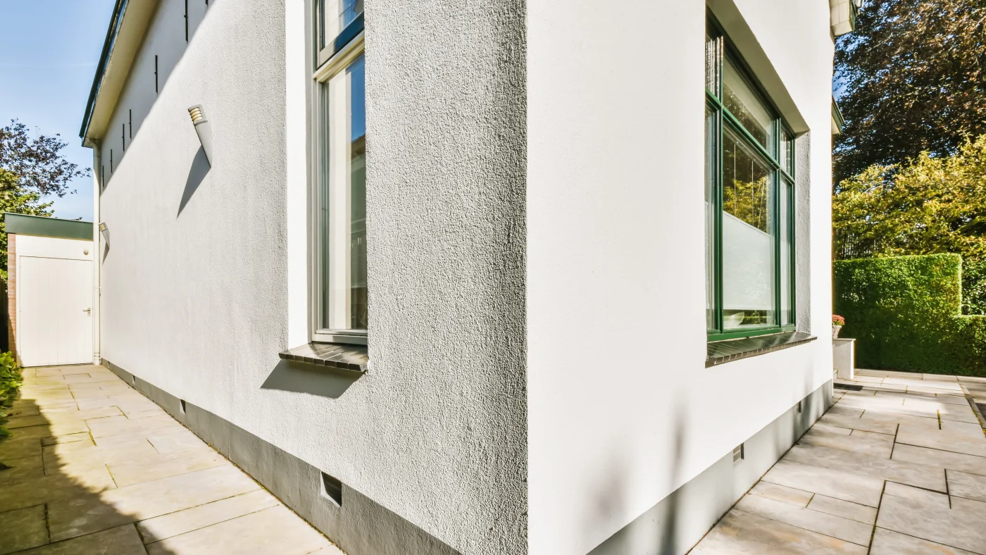 A home with gray stucco