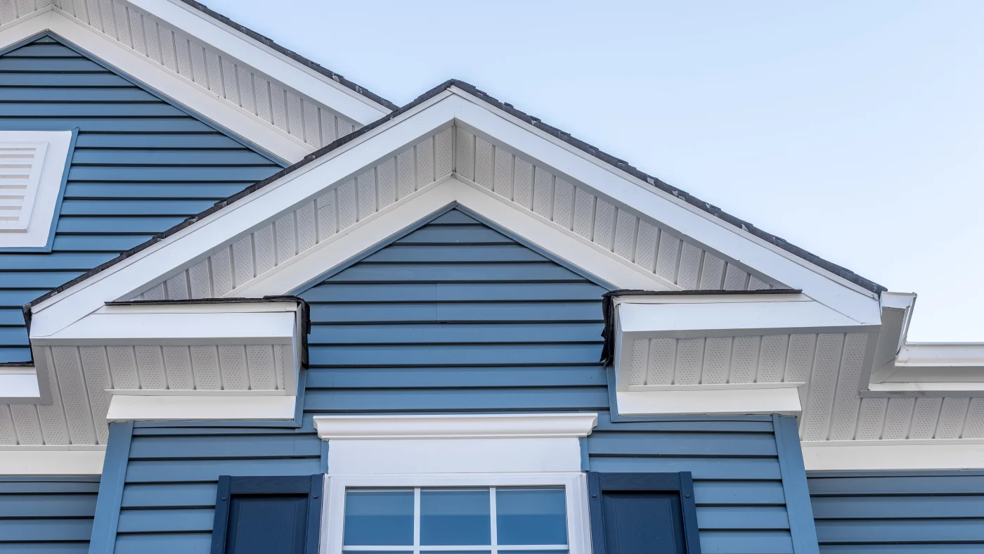 This is fresh sky blue siding on a home, professionally installed.
