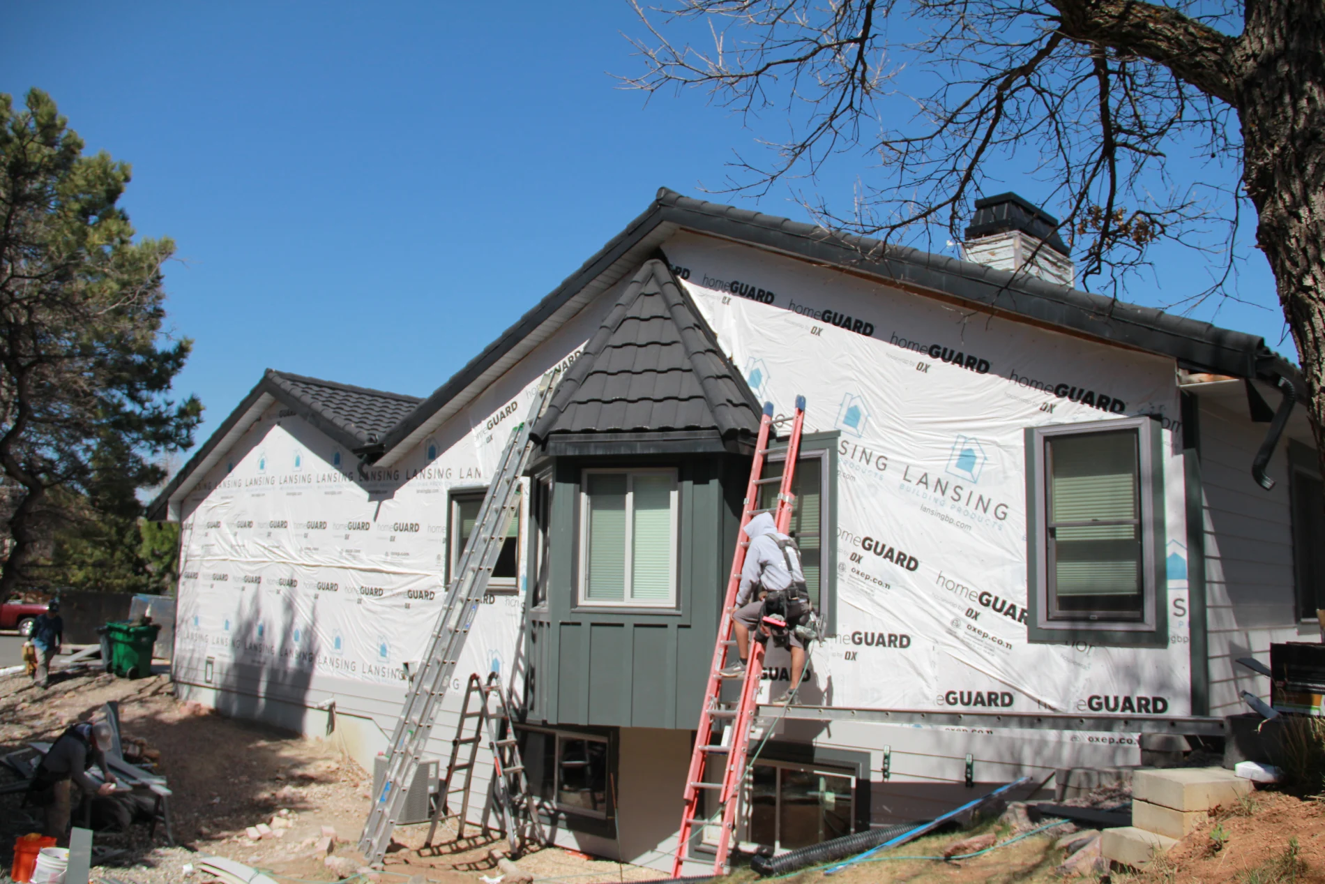 A home wrapped for a siding installation.